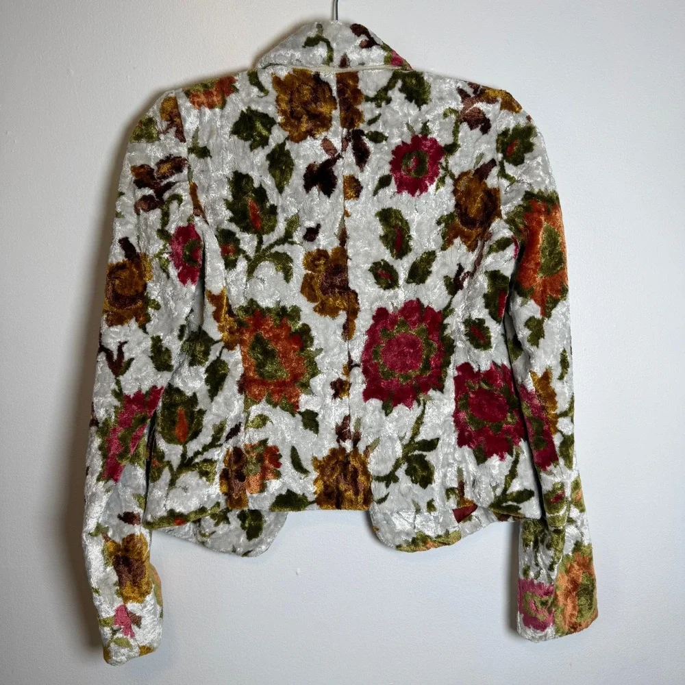 Lucky Brand Velvet Floral Blazer Jacket Women‎ Size S White Red Orange Green